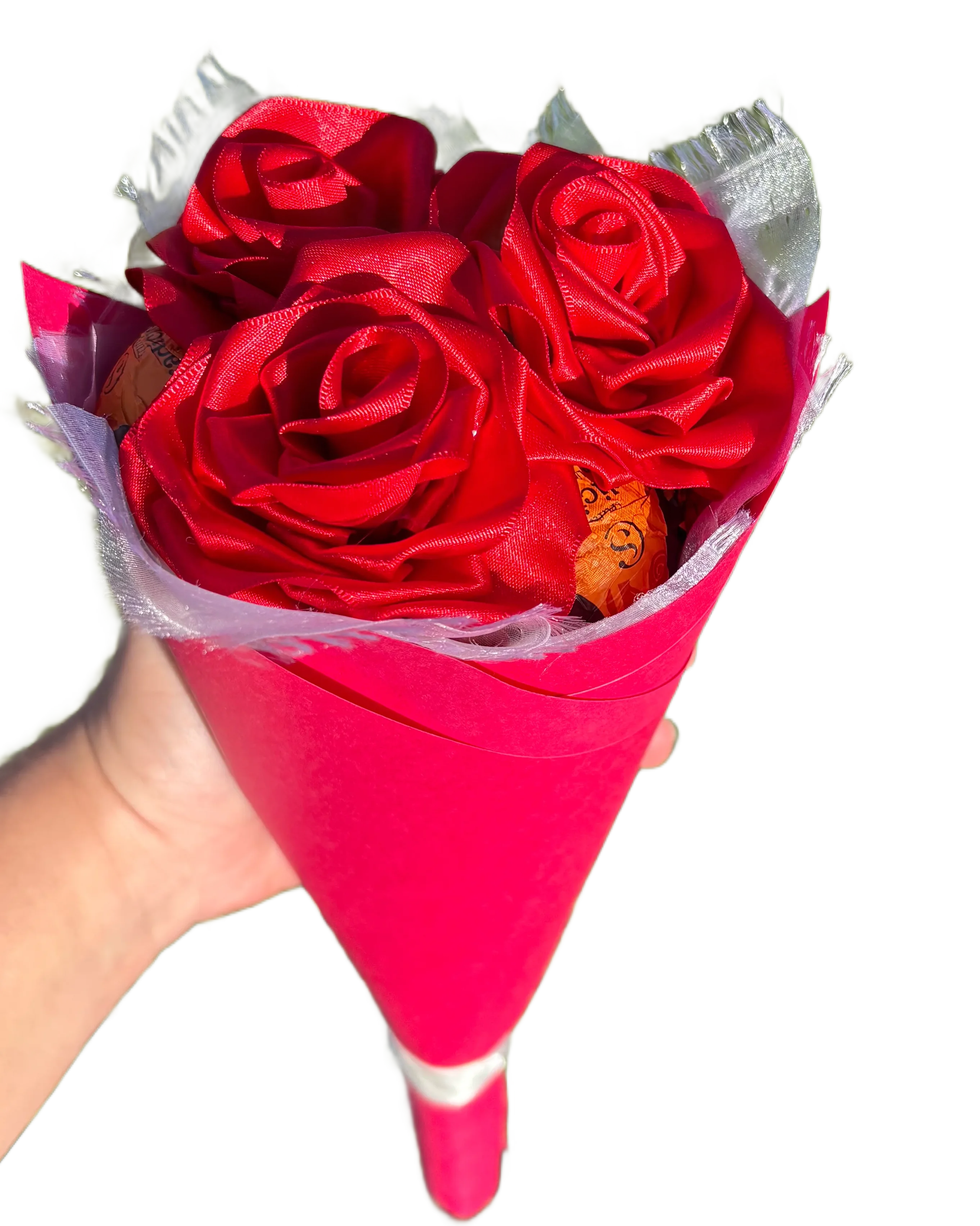 Buquê 3 rosas + 3 trufas cacau show