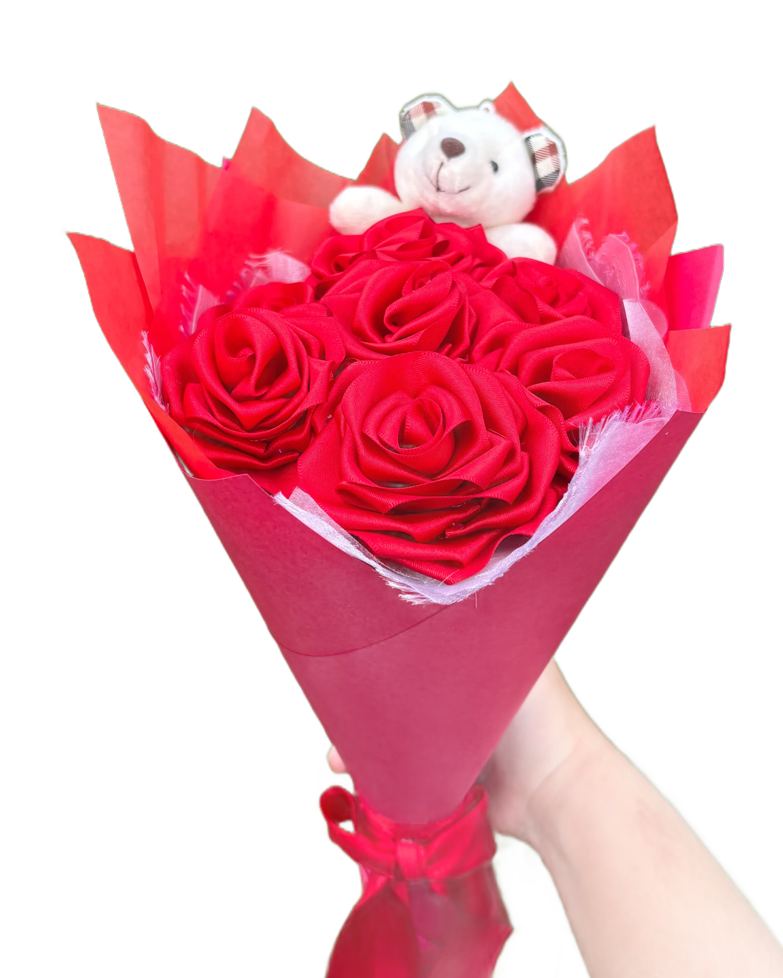 Buquê 7 rosas + ursinho